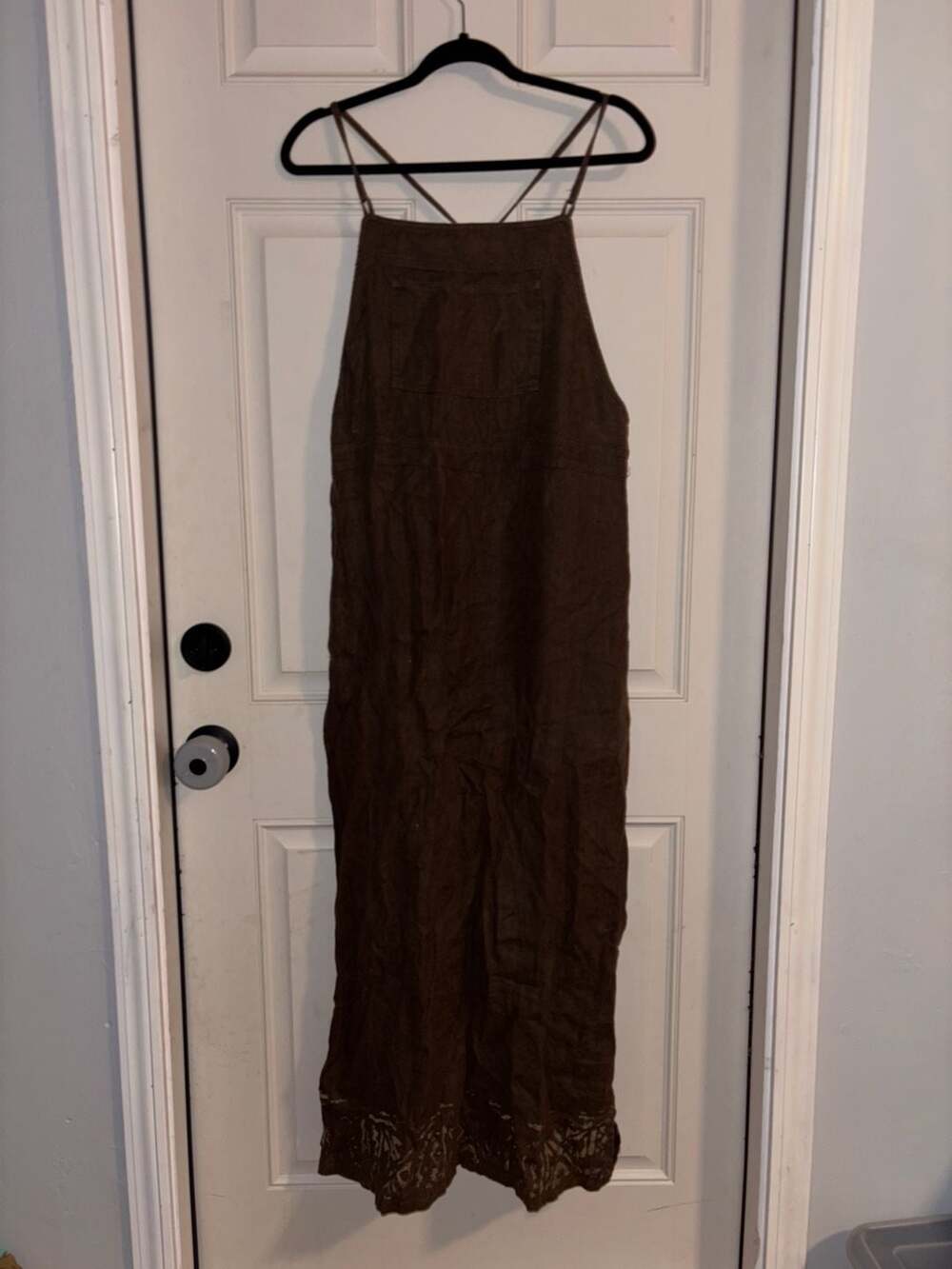Vintage Carole Little Brown Linen Apron Maxi Dress